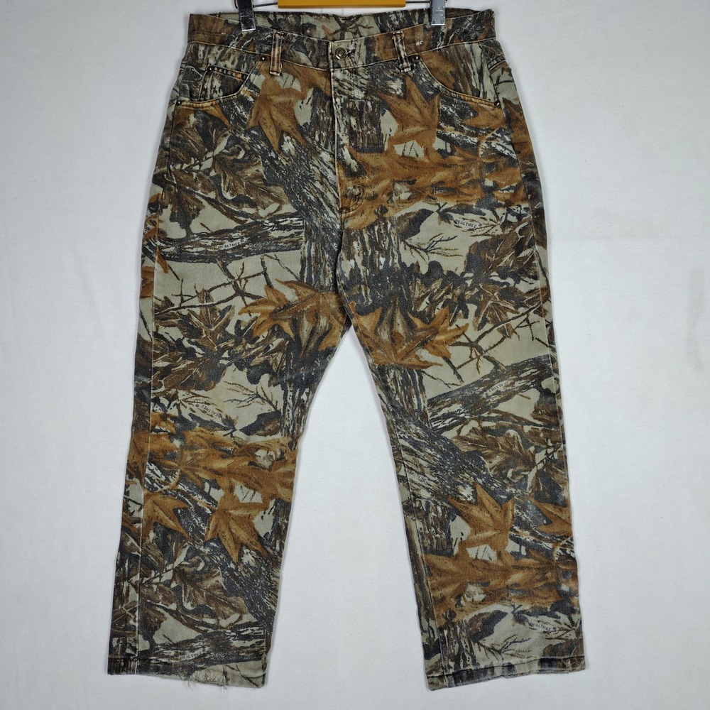 Vintage Duxbak Realtree Camo Pants Mens 36x32 Made in USA Hunting Brown Green